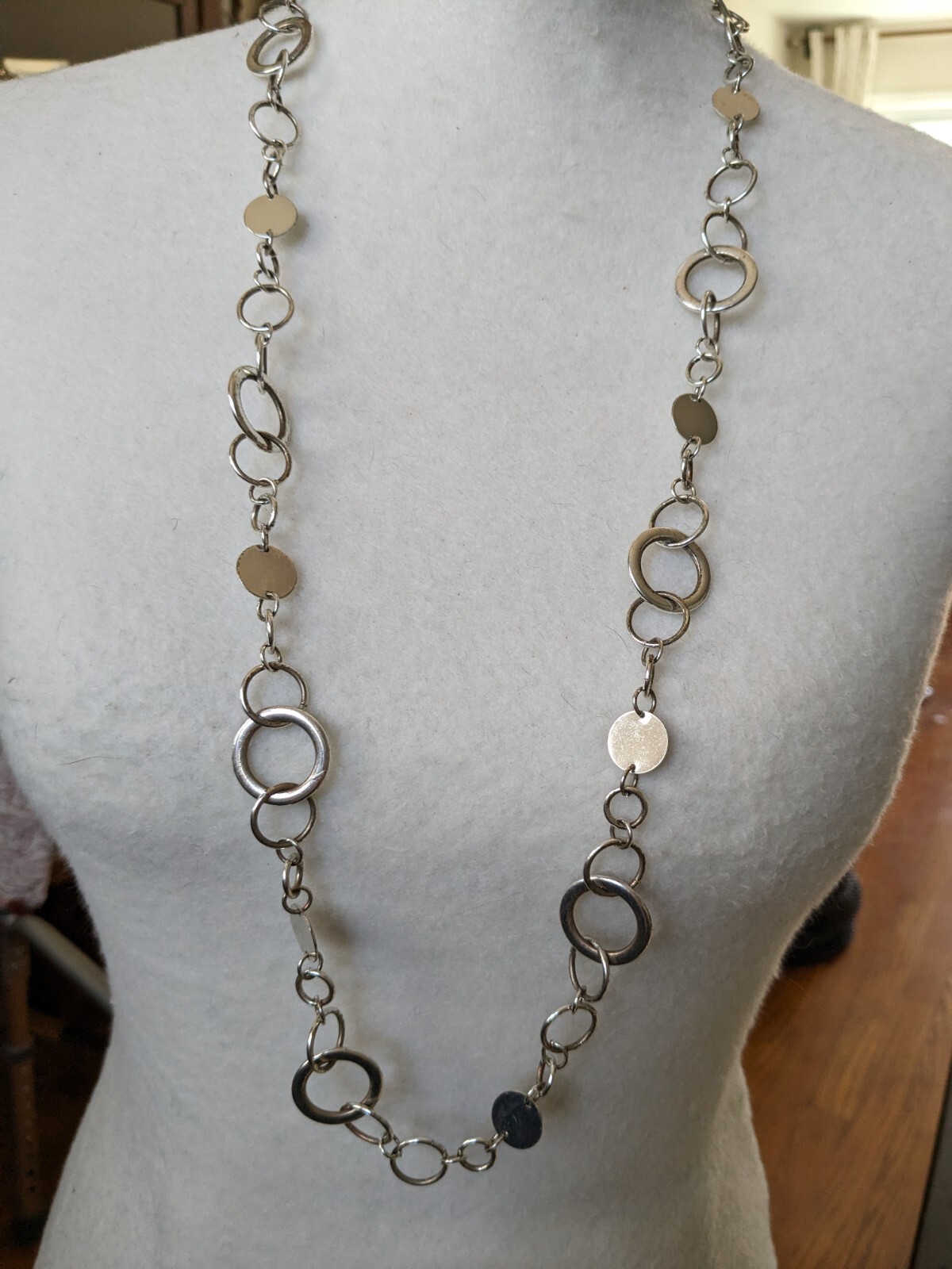 Vintage Marked NY Silver Tone Chain 36″ Necklace