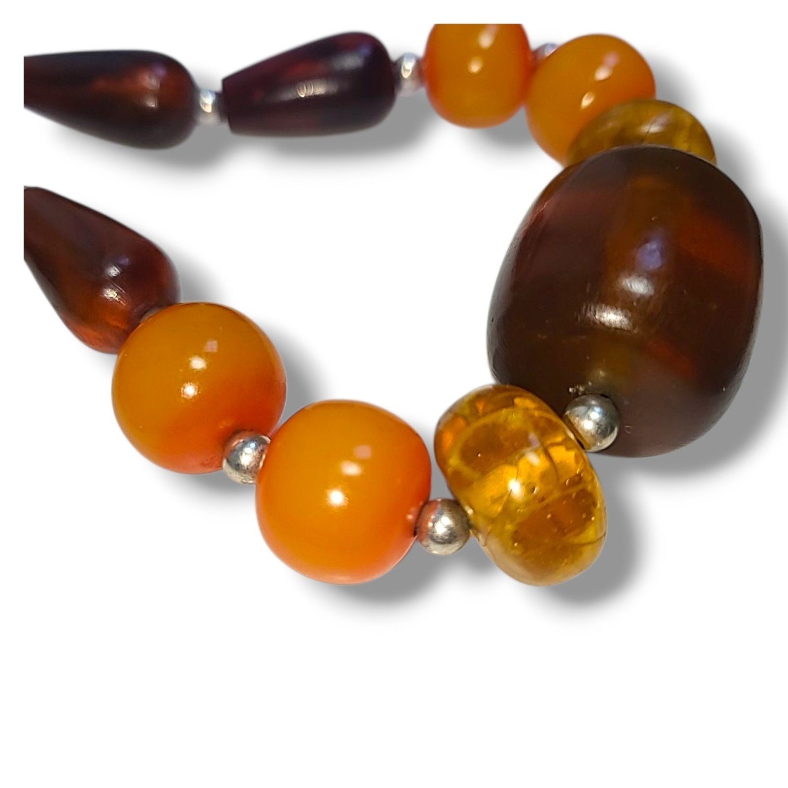 Mixed Baltic Amber Honey Cognac Butterscotch & 925 Silver Bead Necklace 20″