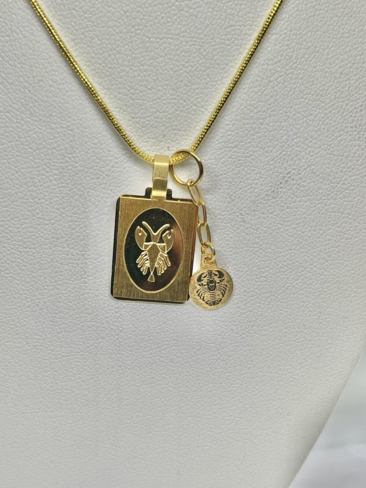 Vintage Mid Century Gold Plated Cancer the Crab Zodiac Sign Goldtone Pendant 18”