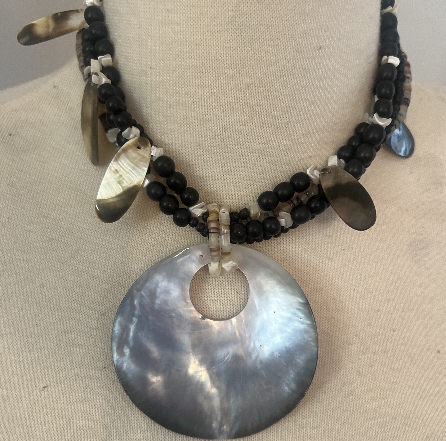 Vintage Necklace Estate Jewelry Abalone Mother Of Pearl Beaded Statement Piece