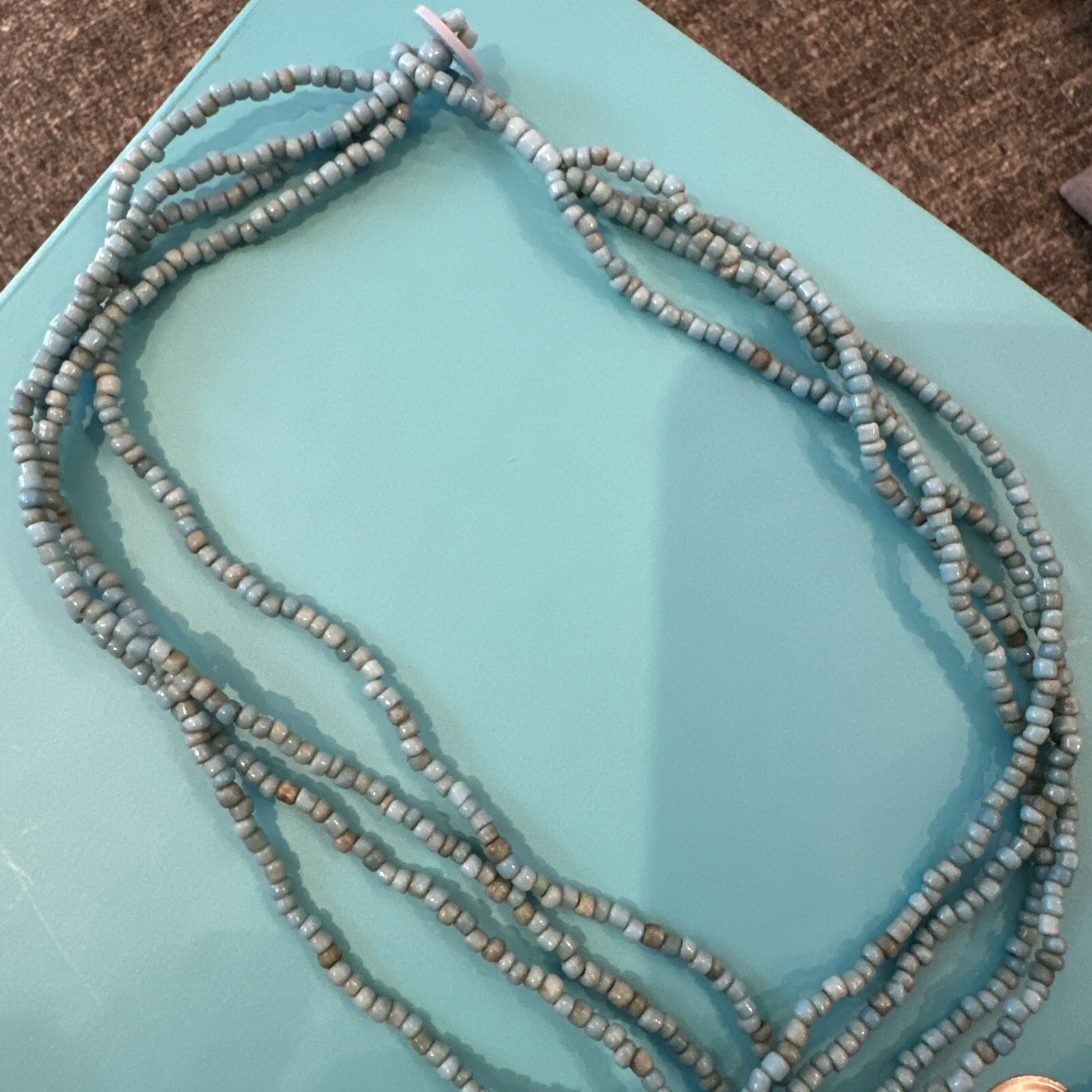 Vintage Abalone MOP Shell Turquoise Seed Bead Multi Strand Boho Necklace