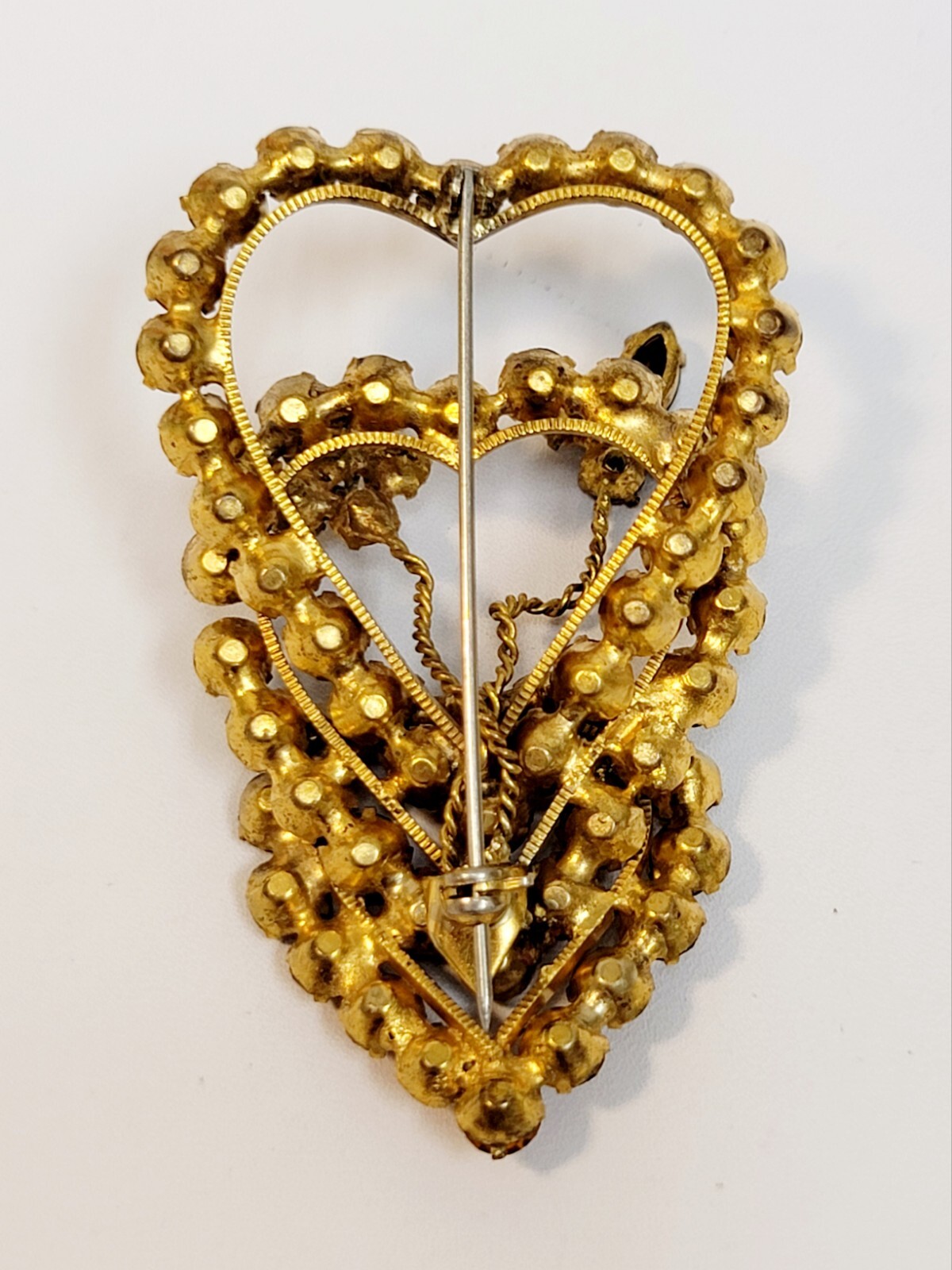 Vintage Original By Robert Fashioncraft 3 Hearts Brooch Green Yellow Rhinestones