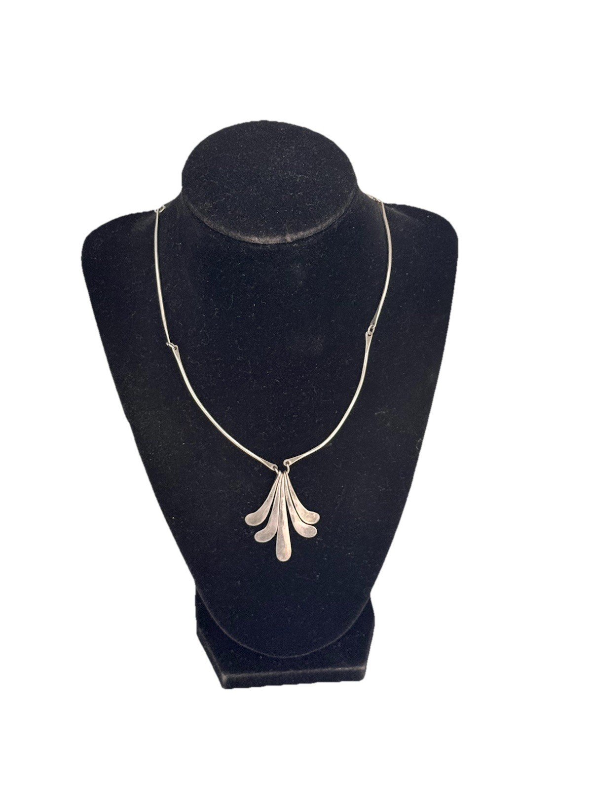 Vintage Modernist Bar Link Sterling Silver Fringe Paddle Necklace