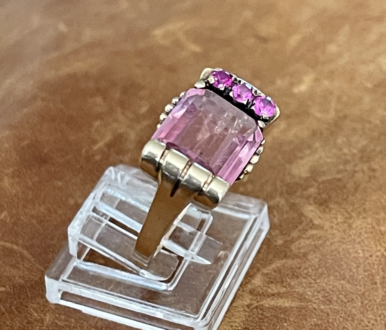 Vintage Retro 40’s-50’s 10K Yellow Gold Topaz, Ruby Stone Cocktail Ring Size 6.5