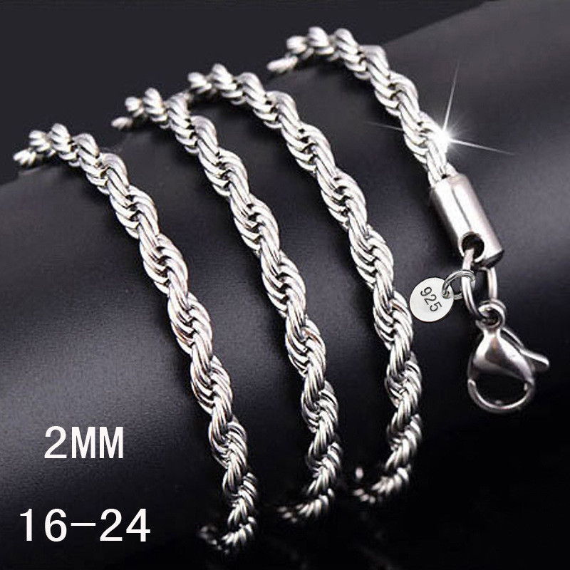 Wholesale 5 PCS 1 Lots 2mm Twist Chain Rope Necklace 16-24 Inch Men Woman