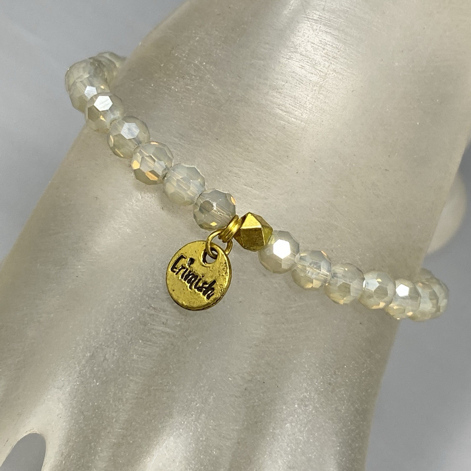 Erimish Glass Beaded Bracelet Pearl Color Faceted Fire Polished Stretch 6.5″