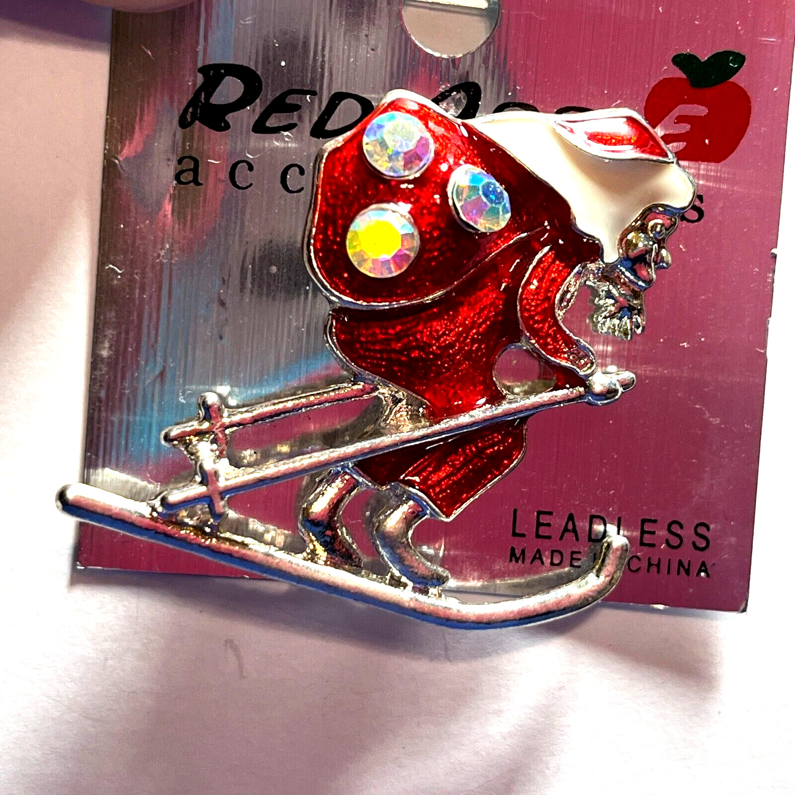 Skiing Santa Christmas Lapel Pin Brooch
