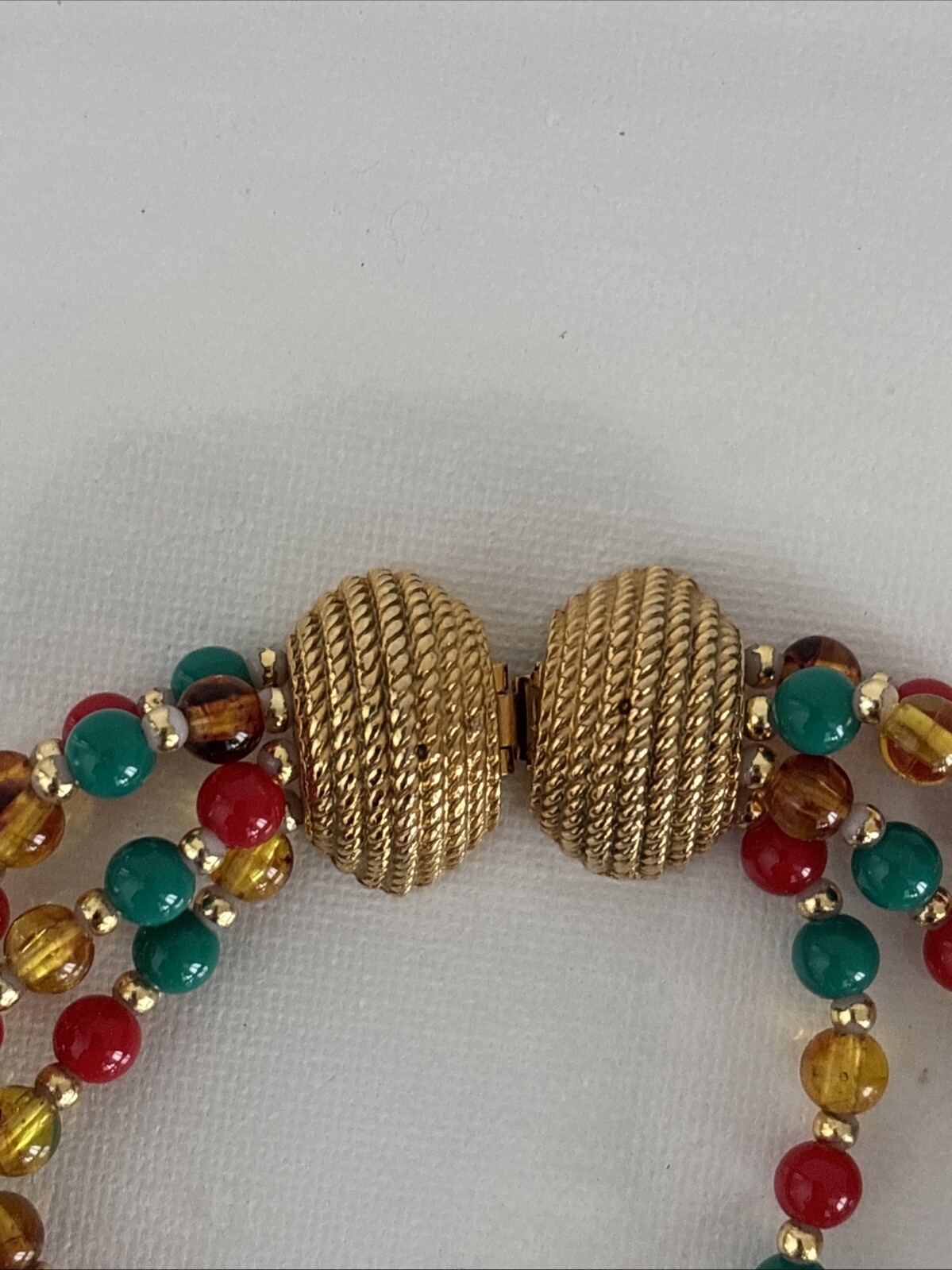Vintage Mimi di N Beaded Necklace 1970s Designer Gold Red Green Collar