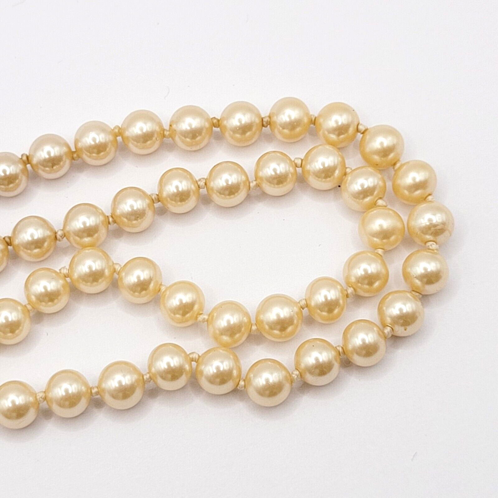 Cream Hand Knot Faux Pearl Bead Necklace GSilver Mark Vintage Necklace 19 Inch