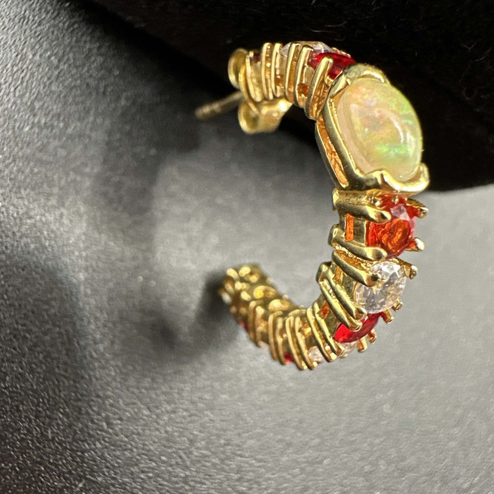 DBJ 925 Sterling Silver Gold Vermeil Red CZ Opal Hoop Earring & Bracelet Set