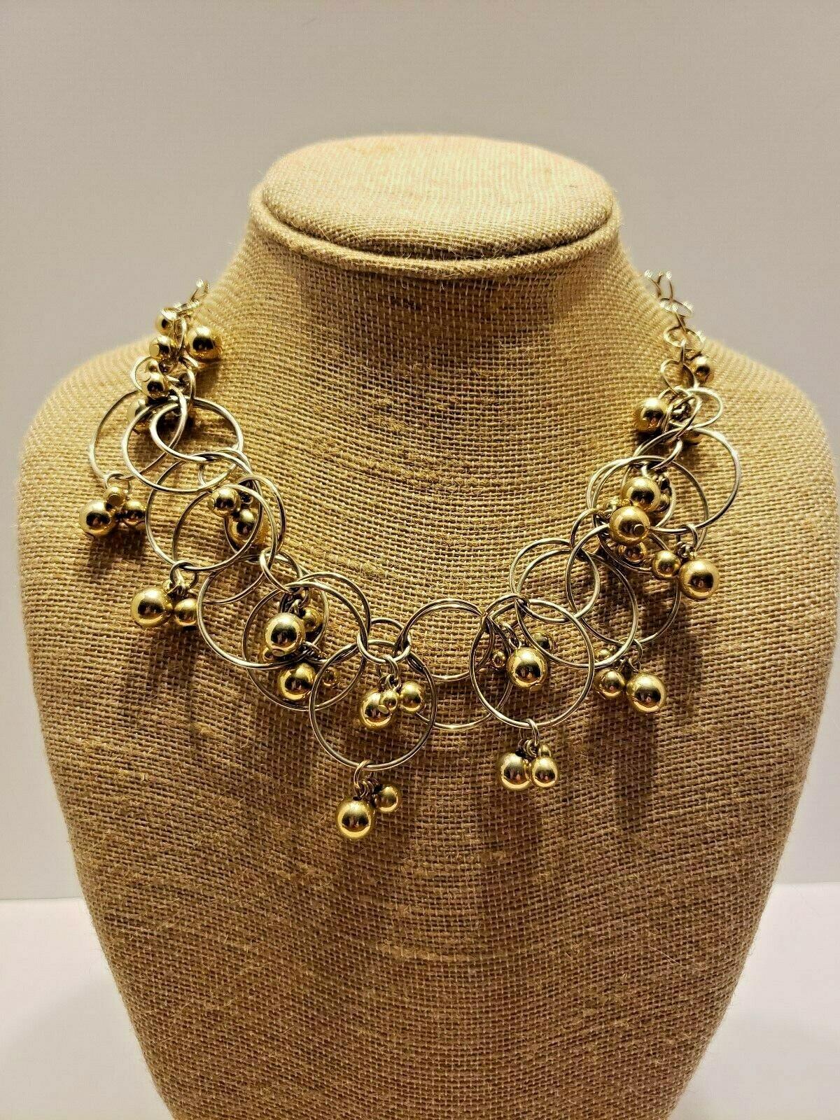 Talbots Statement Necklace Gold Tone Circle,Hoop Dangles 16″ 3″ extender