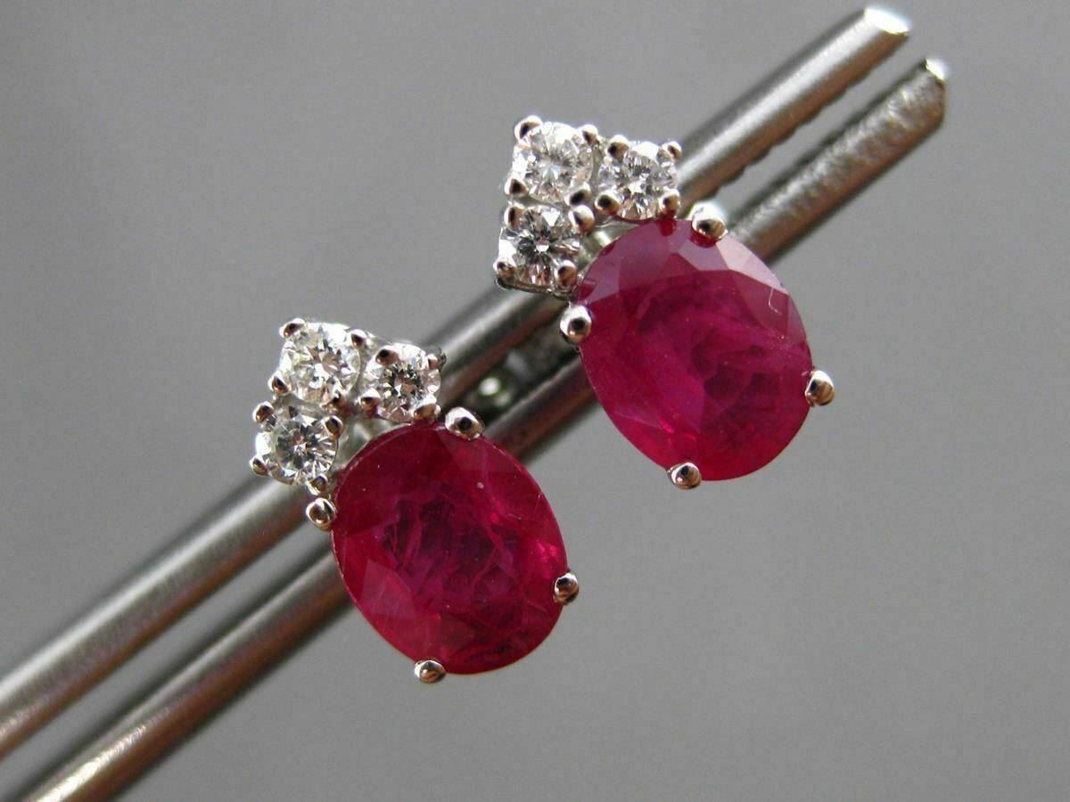 ANTIQUE 1.20CT DIAMOND & RUBY 14KT WHITE GOLD 3D STUD EARRINGS F/G VS VVS #24463