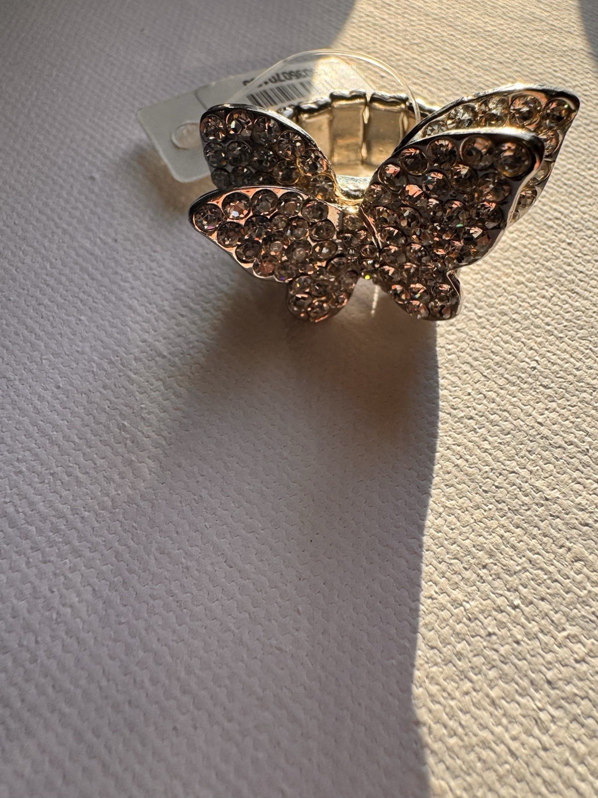 Y2K Vintage Rhinestone Ring Silver tone With Stretch Band New With Tags