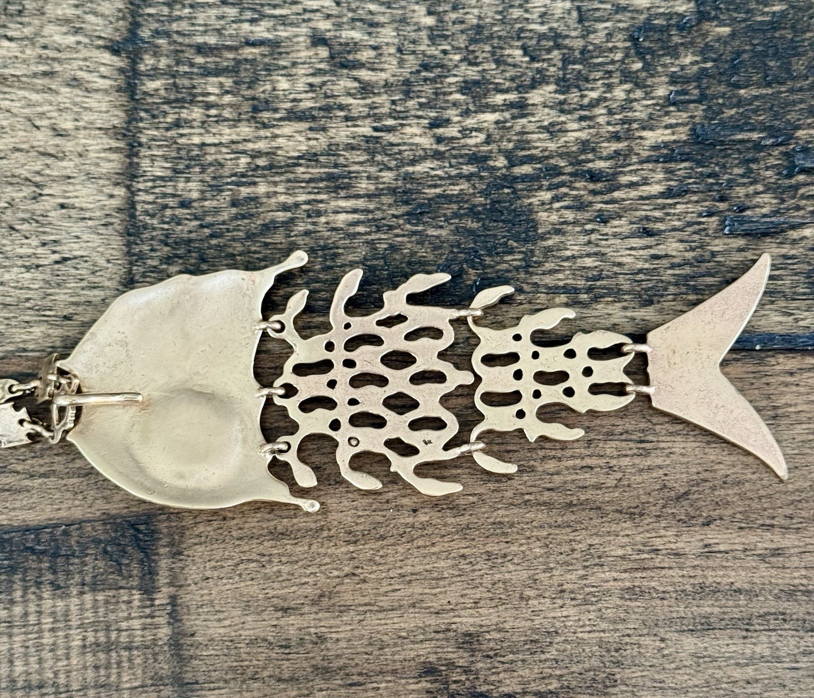 Vintage Bohemian Articulated Fish Pendant Heavy Link Chain. Gypsy Hand Made