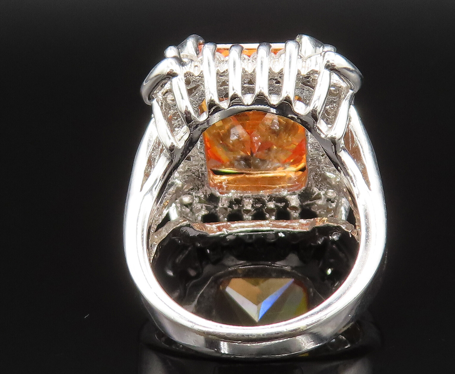 925 Sterling Silver Vintage Square Citrine & Cubic Zirconia Ring Sz 7 RG25388