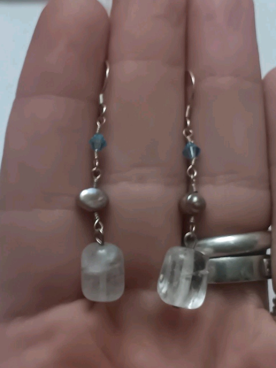Vintage Sterling Silver Blue Purple Pearl And Quartz Earrings 925 Tested