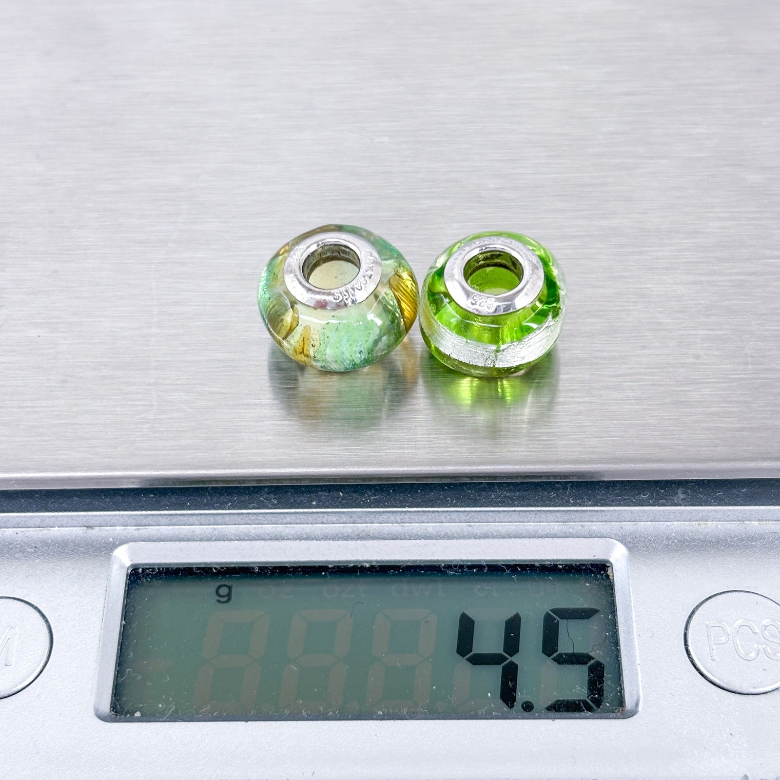 Vintage Chrysalis Sterling Silver 925 Green Dichroic Glass Spacer Charm Beads