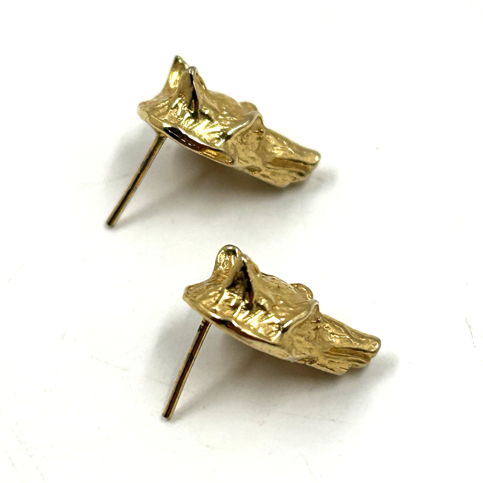Vintage Signed Gay Boyer Gold Tone Fox Wolf Head Earrings