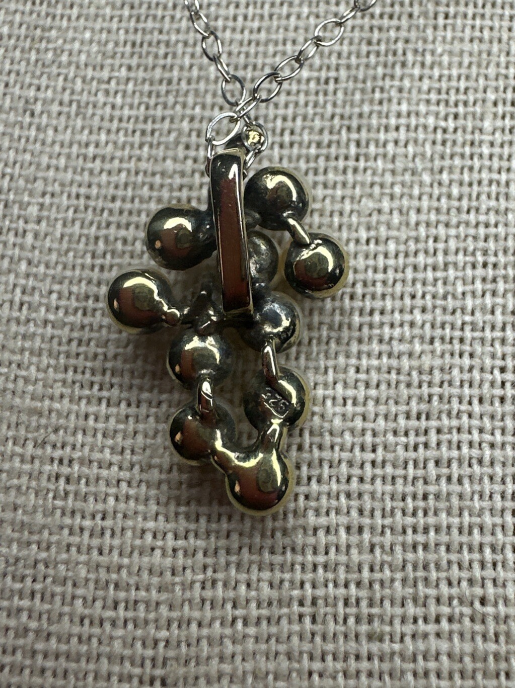 Vintage Sterling Silver 925 Faux Pearl Bunch Of Grapes Necklace 18”