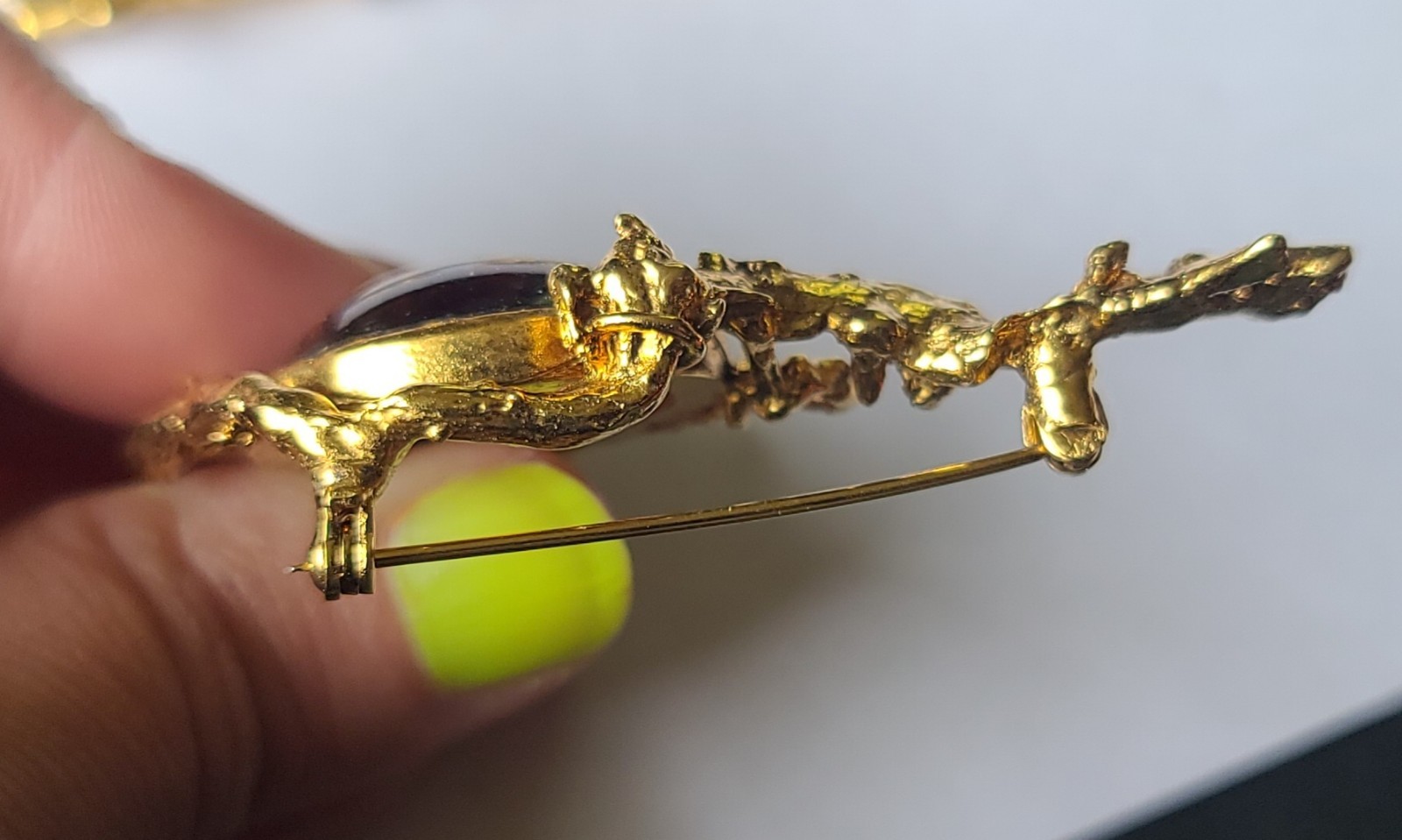 VTG Brutalist Modernist Goldtone Branches Swirl Glass Brooch Pin & Earrings Set