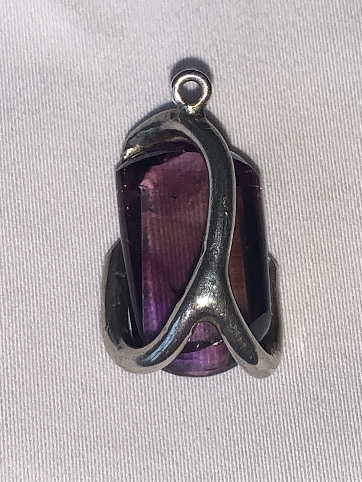Vintage One Of A Kind Handcrafted Large Amethyst Stone Pendant-Metal Unknown