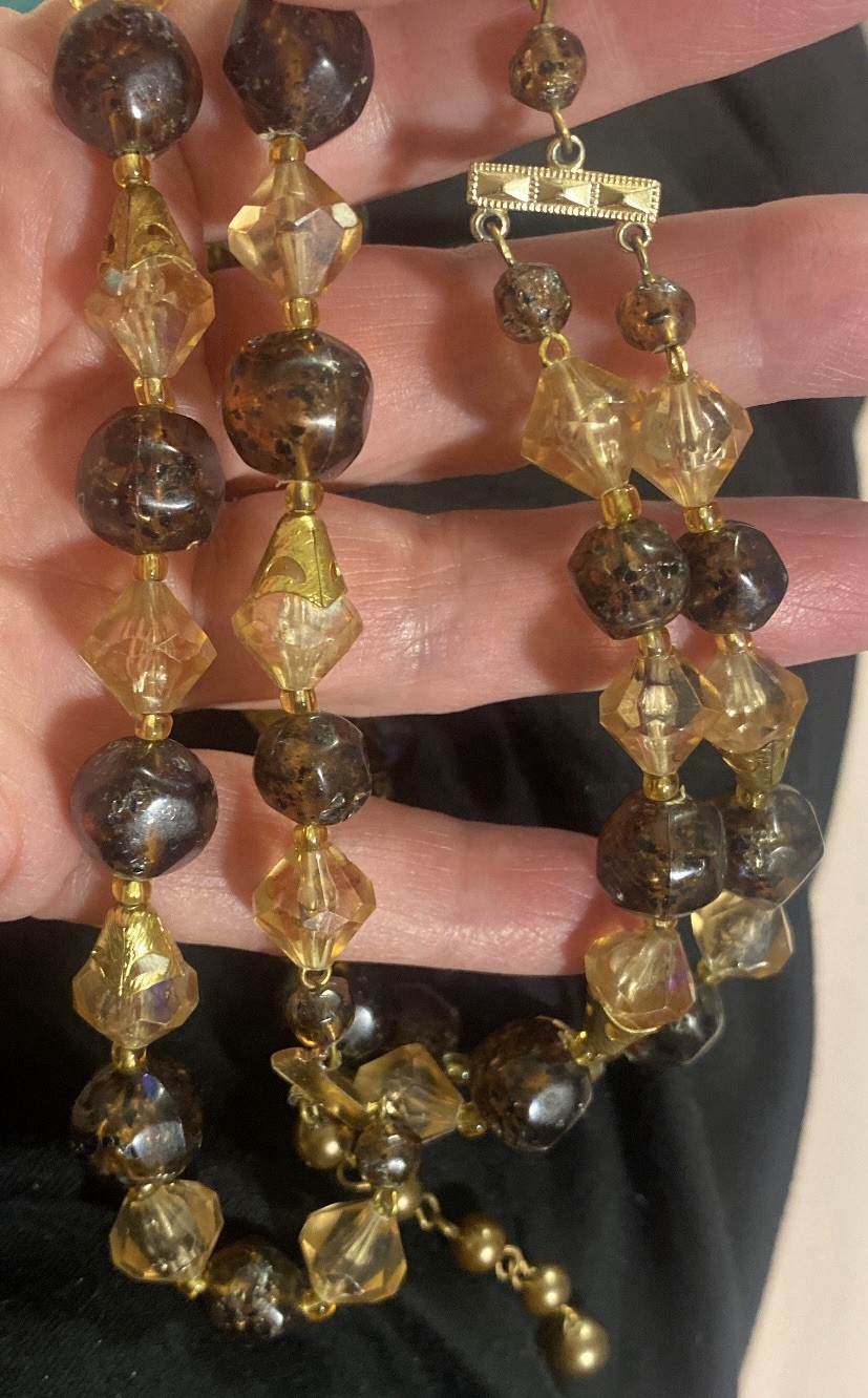 Vintage Double Strand Necklace Faceted Acrylic Beads With A B Coating 14-16”