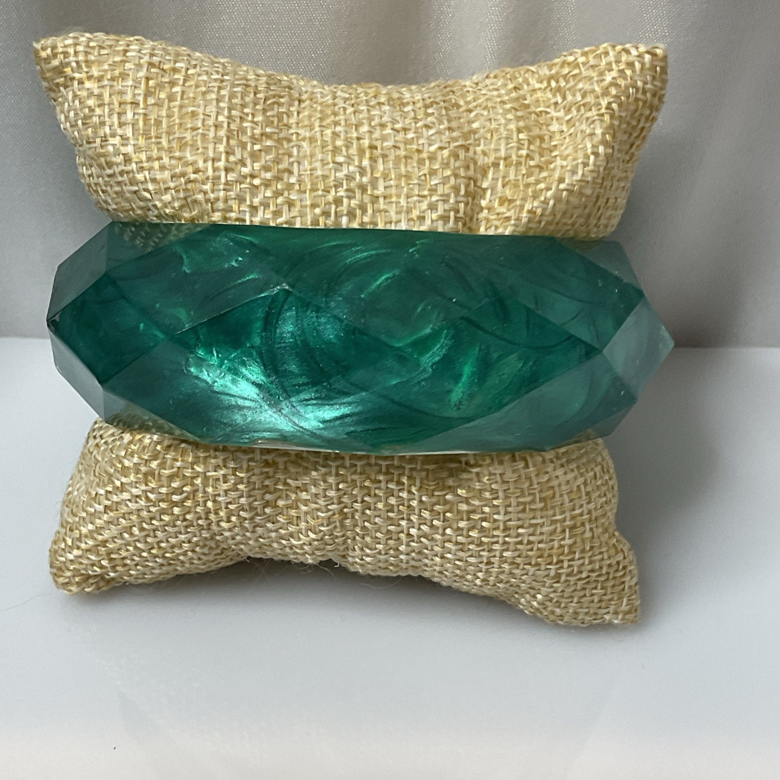 Vintage Acrylic Bangle Bracelet Swirled Green Faceted Molted Plastic Size 8