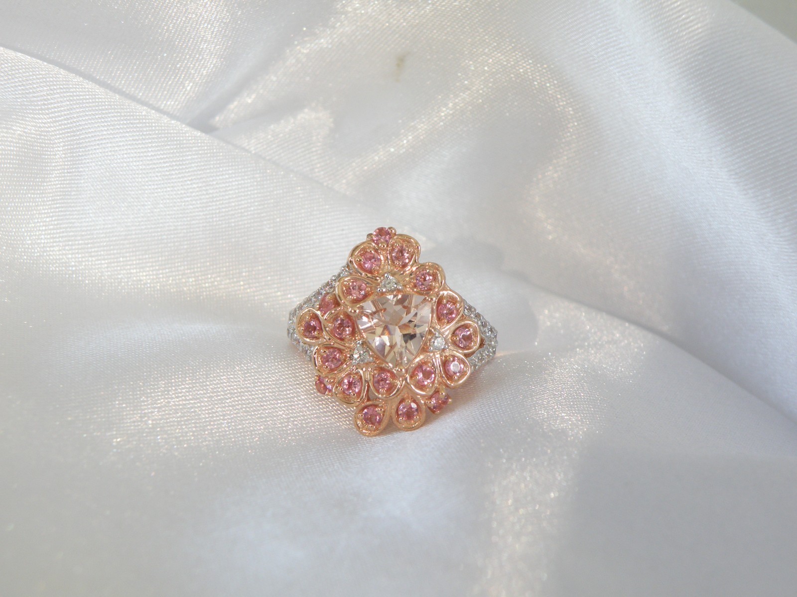 Sterling Silver 925 Rose Gold on Morganite Quartz Antique Style Ring Size 6