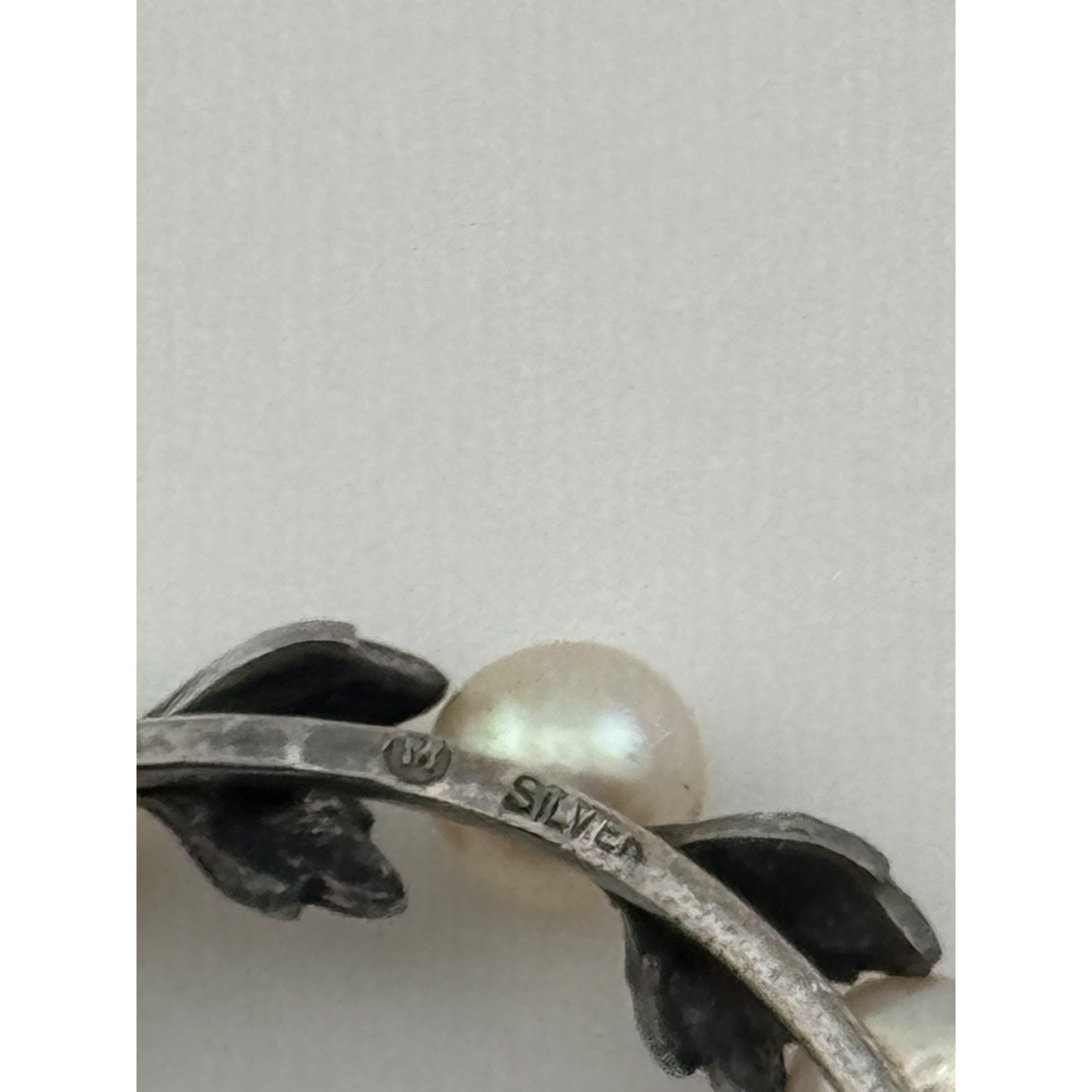 Vintage Mikimoto Wreath Brooch Sterling Silver Pearl Leaf Design Pin