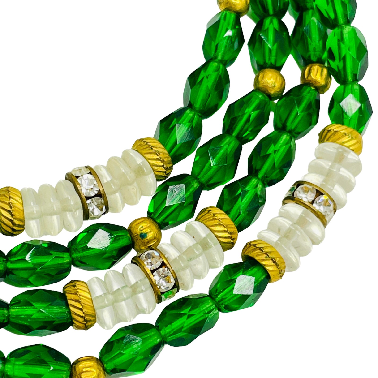 Vintage gold emerald crystal beaded necklace