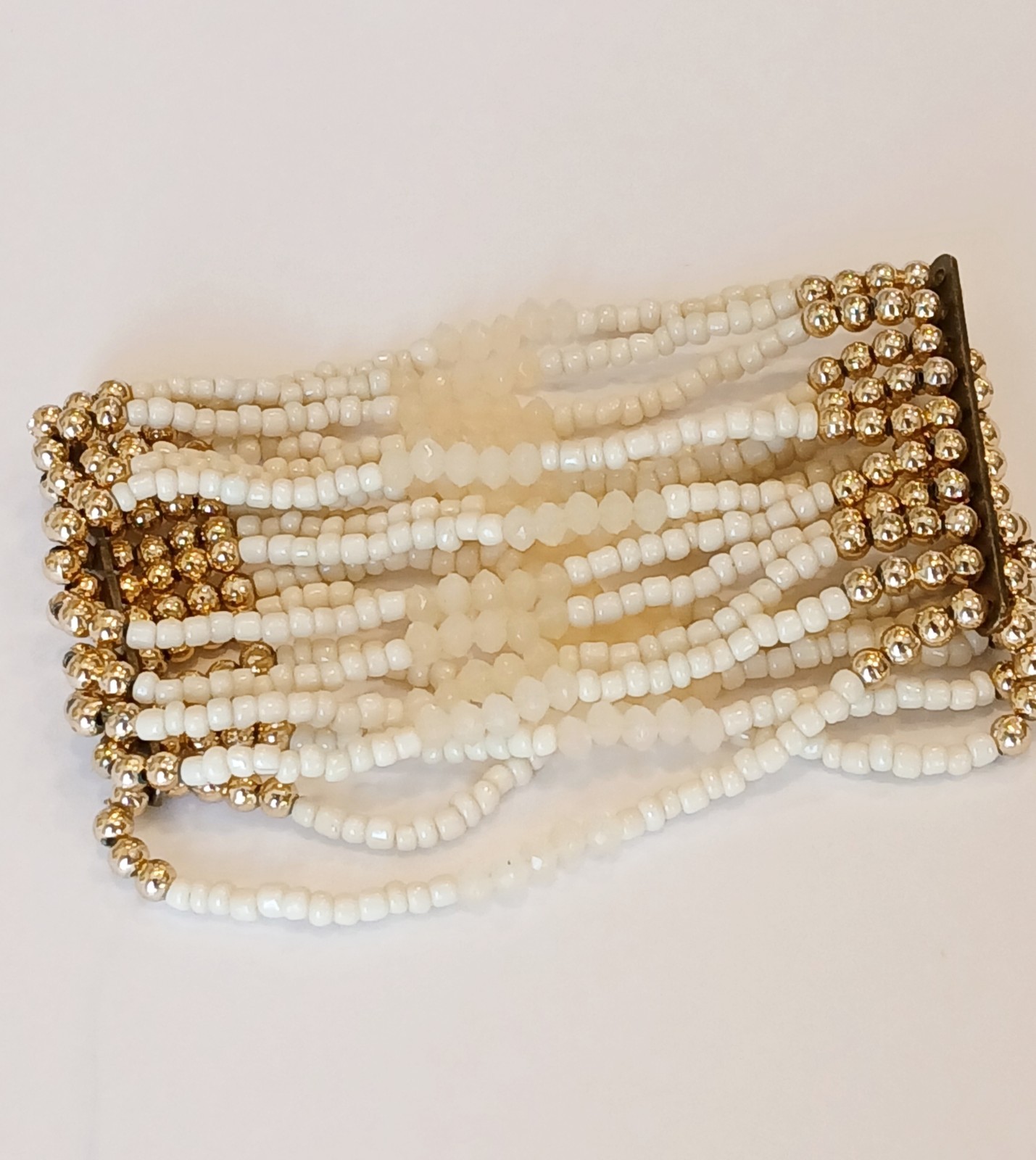 Chic Appearance 0.97oz BRACELET multi-layer ivory and gold-toned beads Stretch