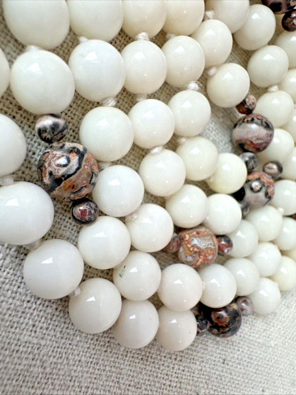 VTG Quartz Agate Jasper polished Crystal Glass Stone Beaded hand knot Necklace