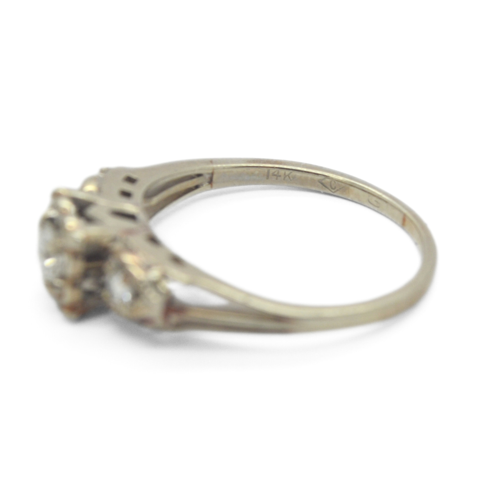 VINTAGE 14K White Gold 0.35ct European Cut Diamond Ring Size 6.75