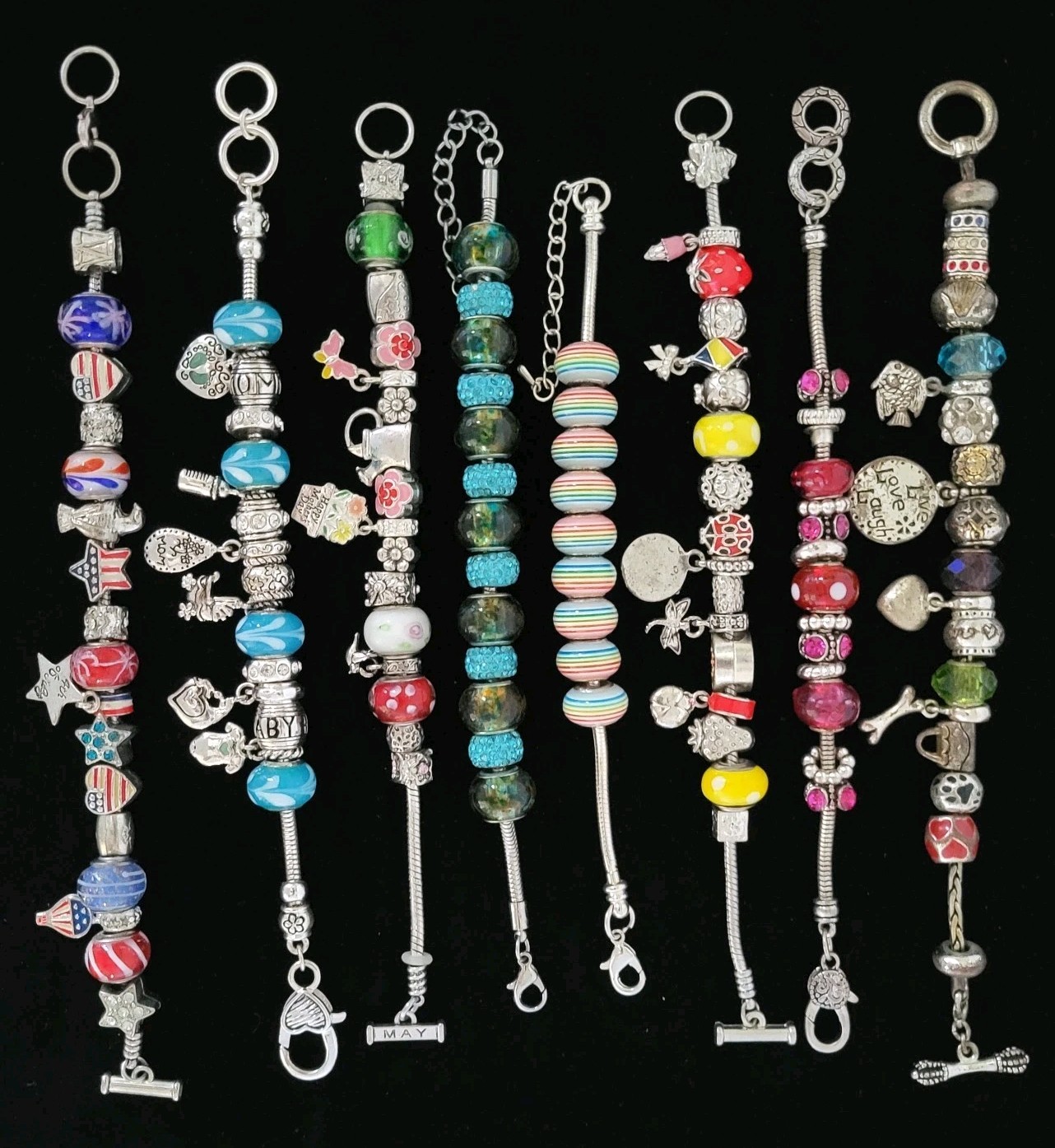 Vintage Bracelet Lot 8 Different Beaded Bracelets Great Variety 7-8.75″