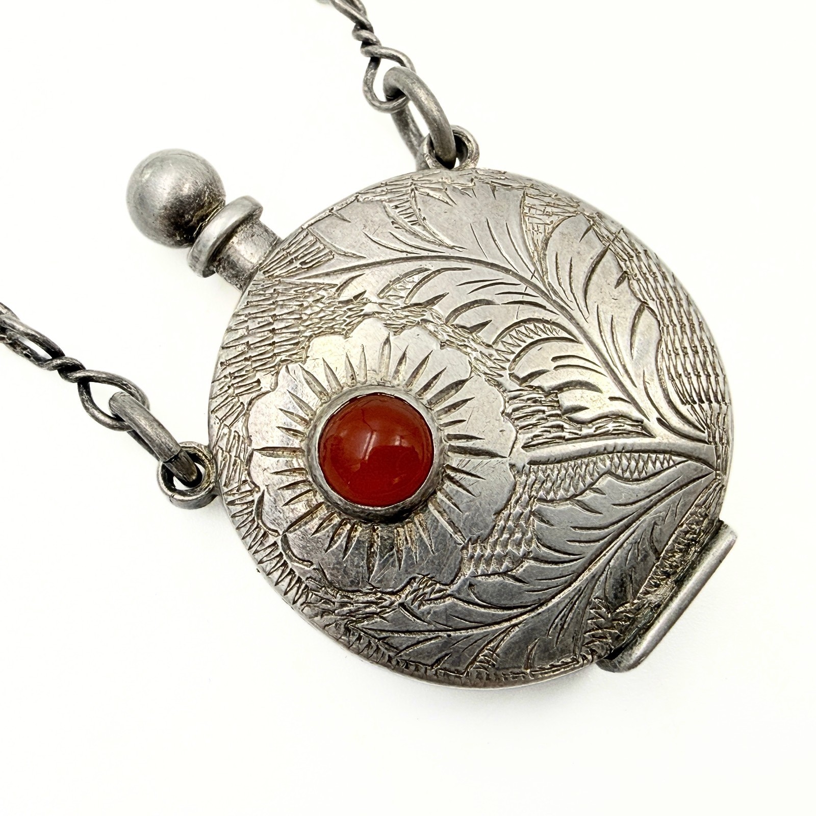 Middle Eastern Figaro Chain Sterling Silver Perfume Bottle Coral Necklace