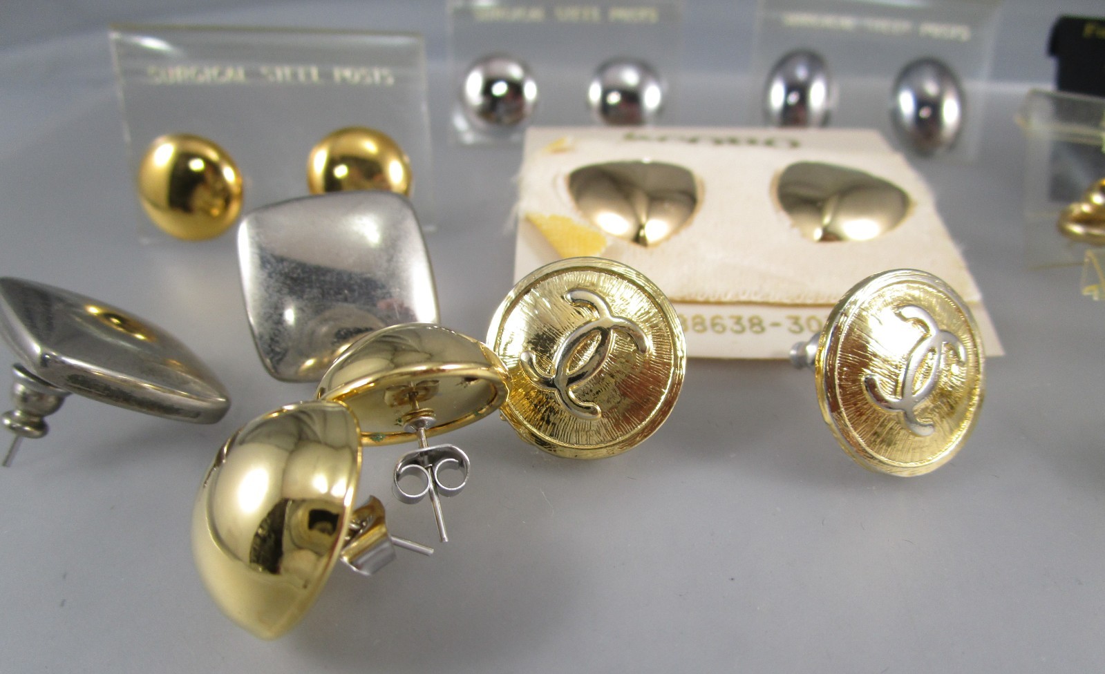 Vtg Mod Retro Silver &Gold Tone Multi Styles LOT 10 Post Pierced Earrings 173N