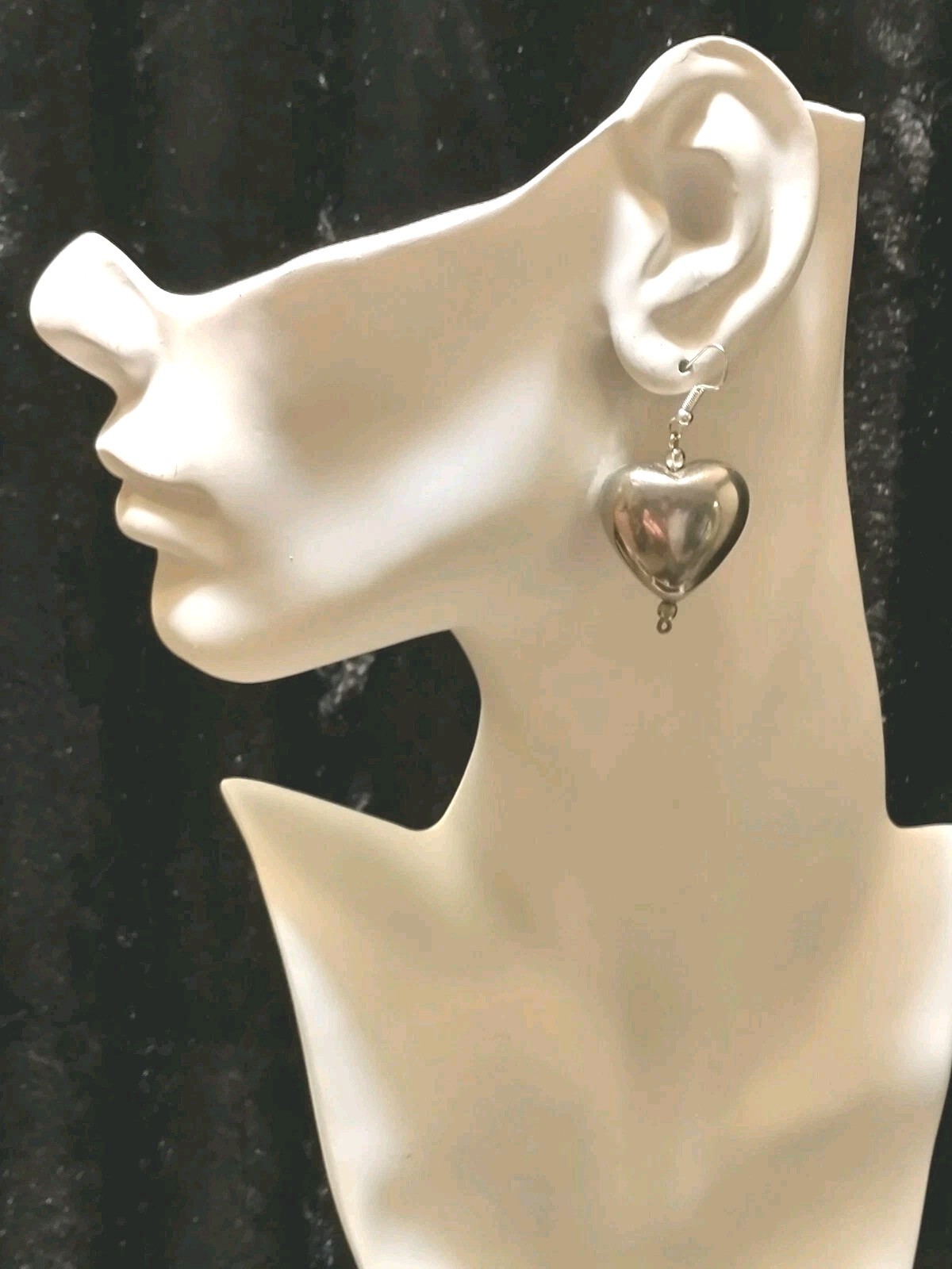 VTG Earrings 80’s ART DECO/BOHO Classic 3D Big PUFFY HEARTS Chunky DANGLE Drop