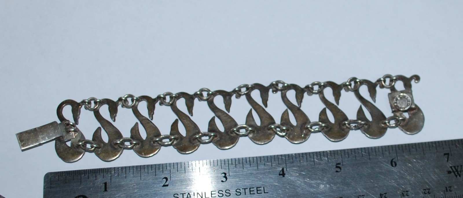 Art Deco Swans Bracelet Mexico Sterling Silver 1.37oz (39gr) 6.5inch (166mm)
