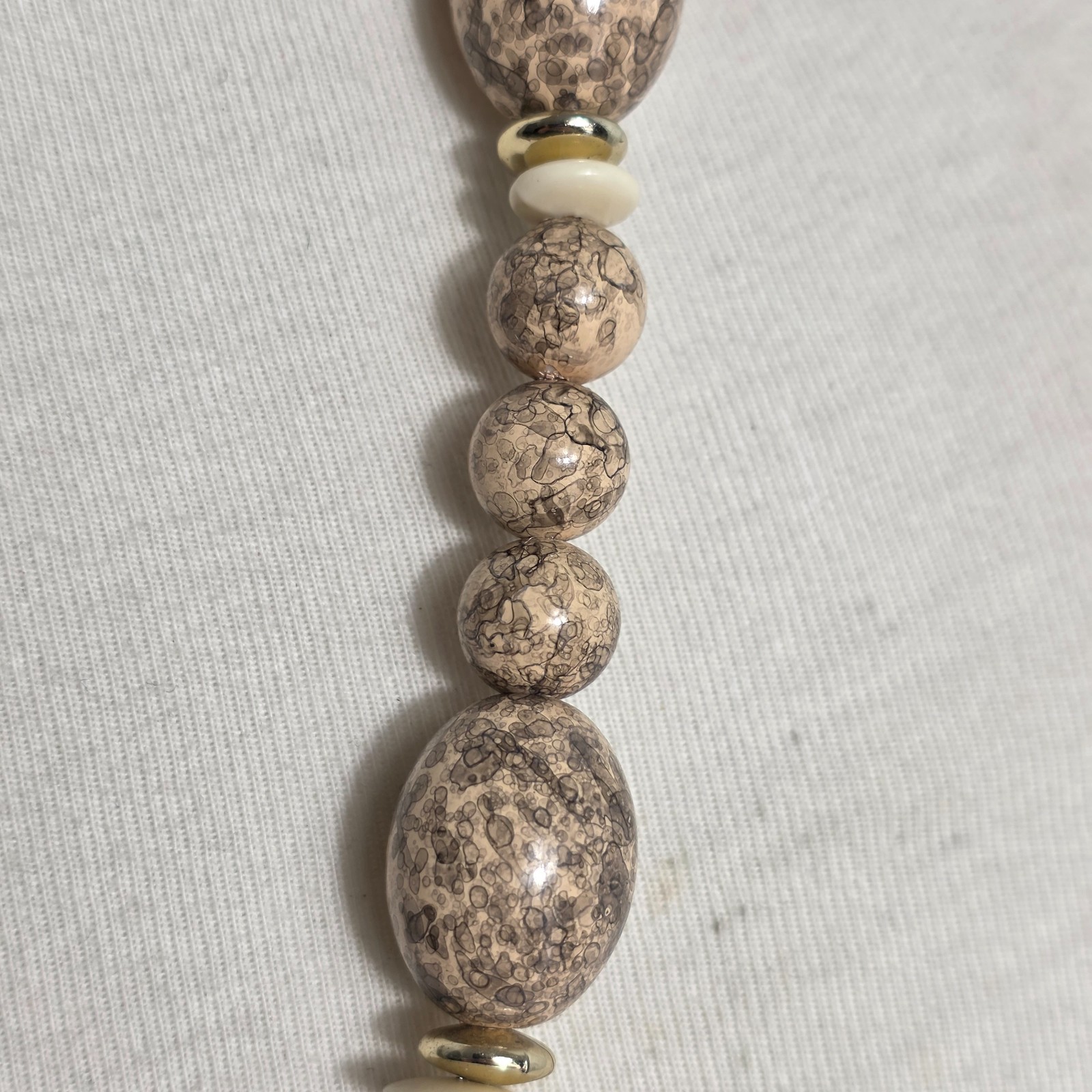 Beaded Statement Necklace Square & Round Beads Flat Gold & White Spacers