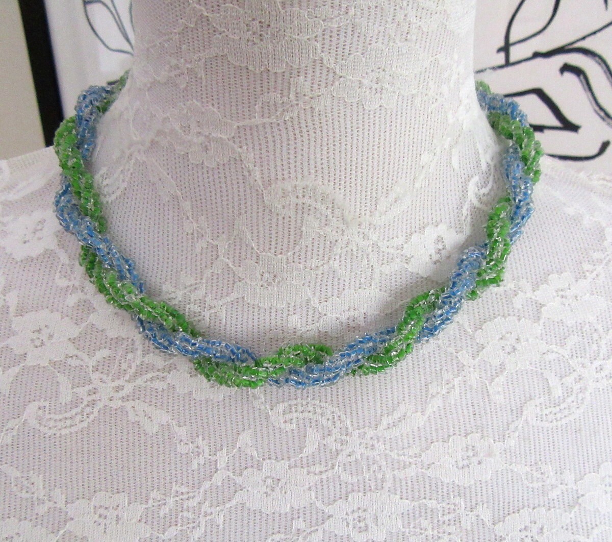 Vintage Blue & green beaded necklace & clip on cluster earrings set – Japan MCM