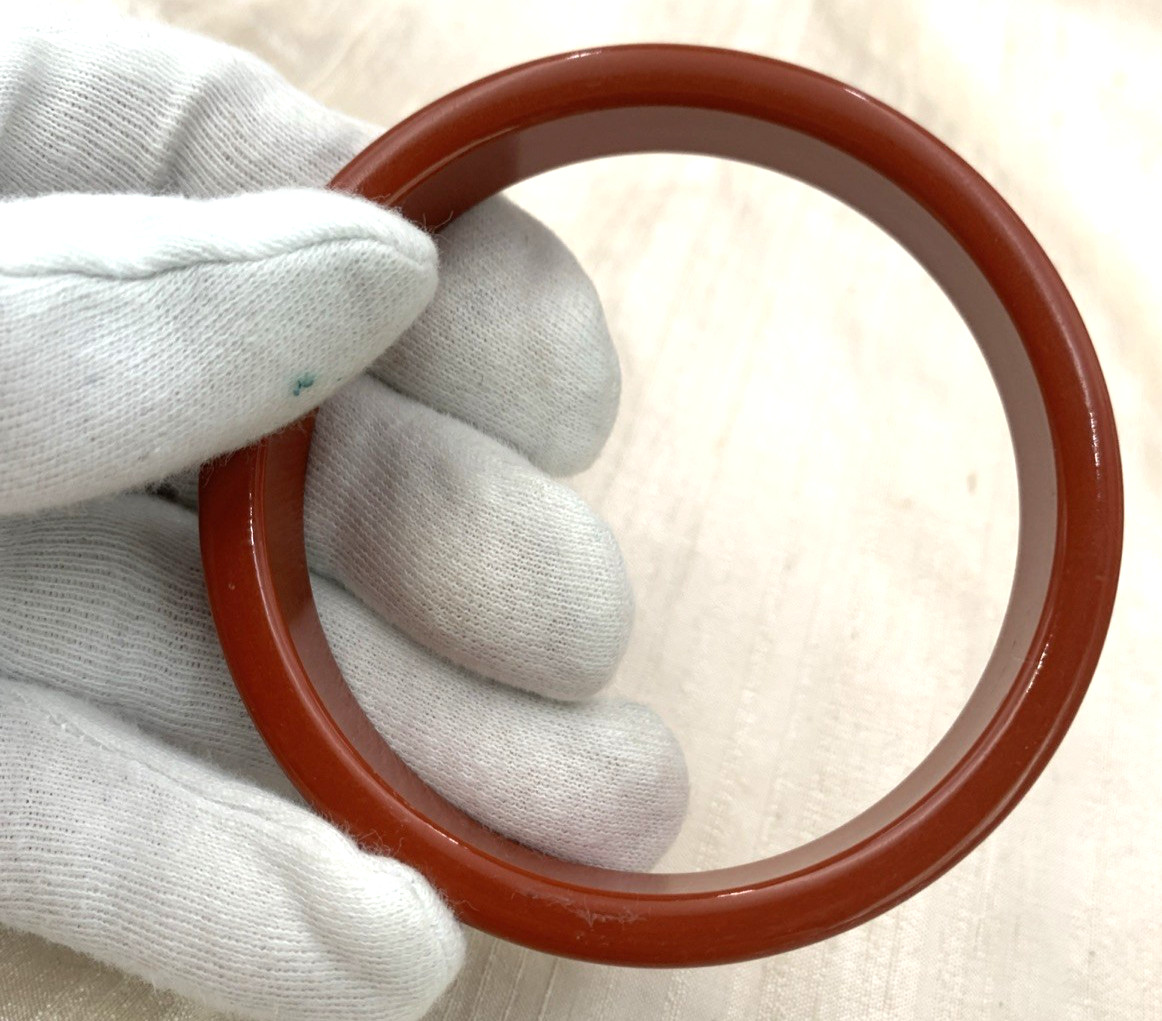 VTG Bangle Bracelet Lucite Plastic Ribbed Burnt Orange Rust Bold 8″ Inside Circ.