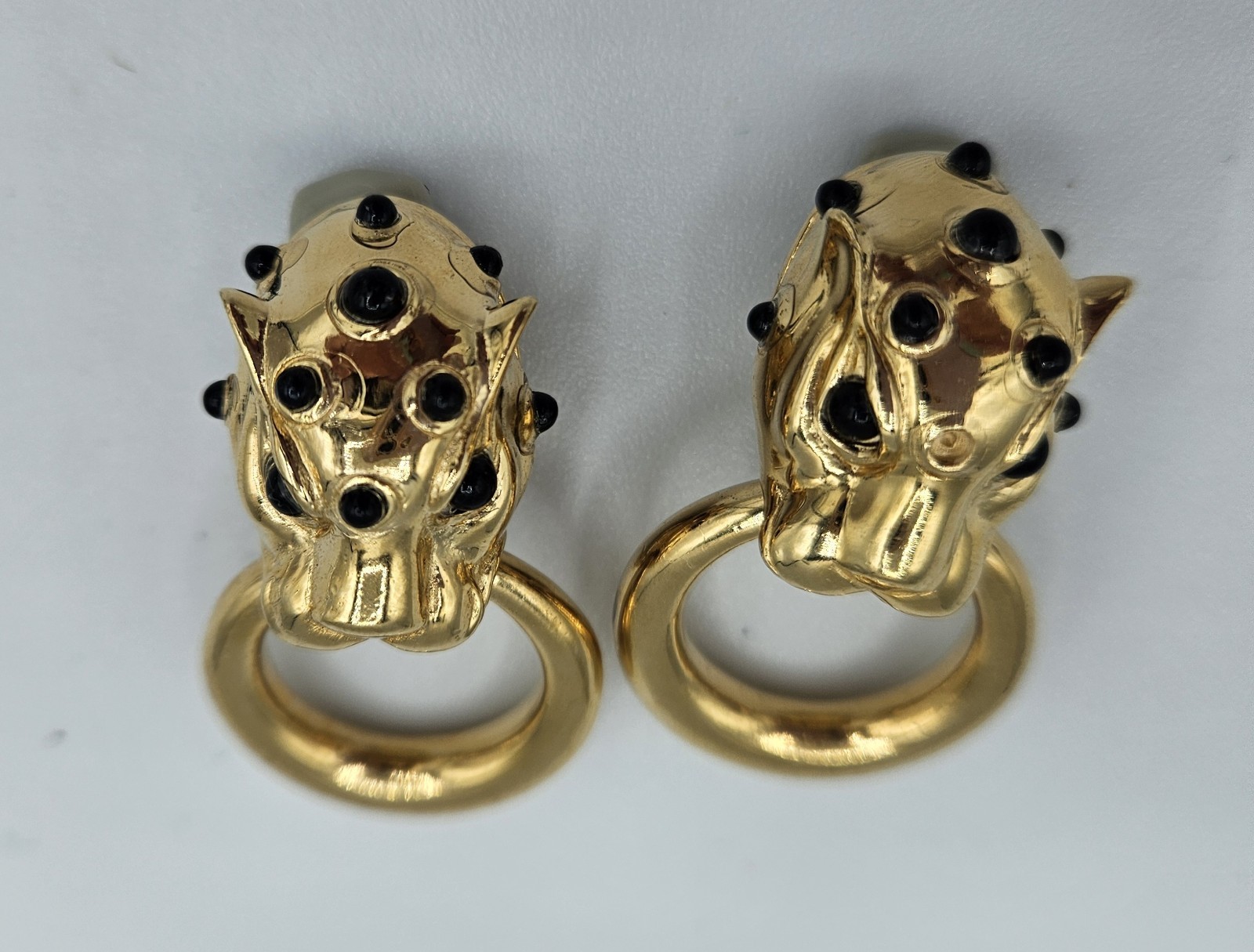 Ciner Door Knocker Gold Tone Clip On Leopard Earrings. Read Discription.
