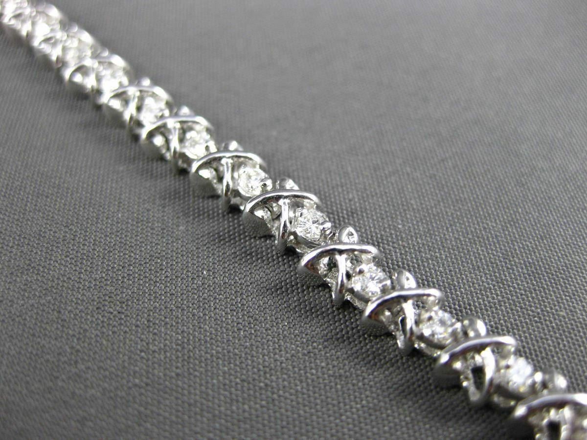 ESTATE 1.0CT DIAMOND 14KT WHITE GOLD 3D LOVE TENNIS BRACELET E/F VS/VVS #24202