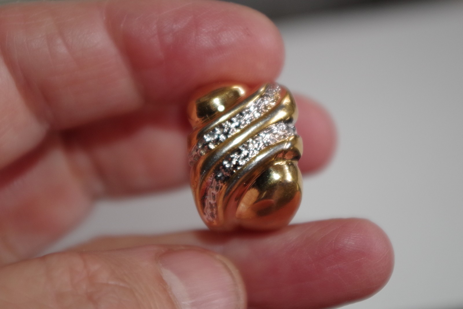 Vintage Stunning 14K Gold Sterling Dome Corrugated Ring: Size 81/2, CA Co.
