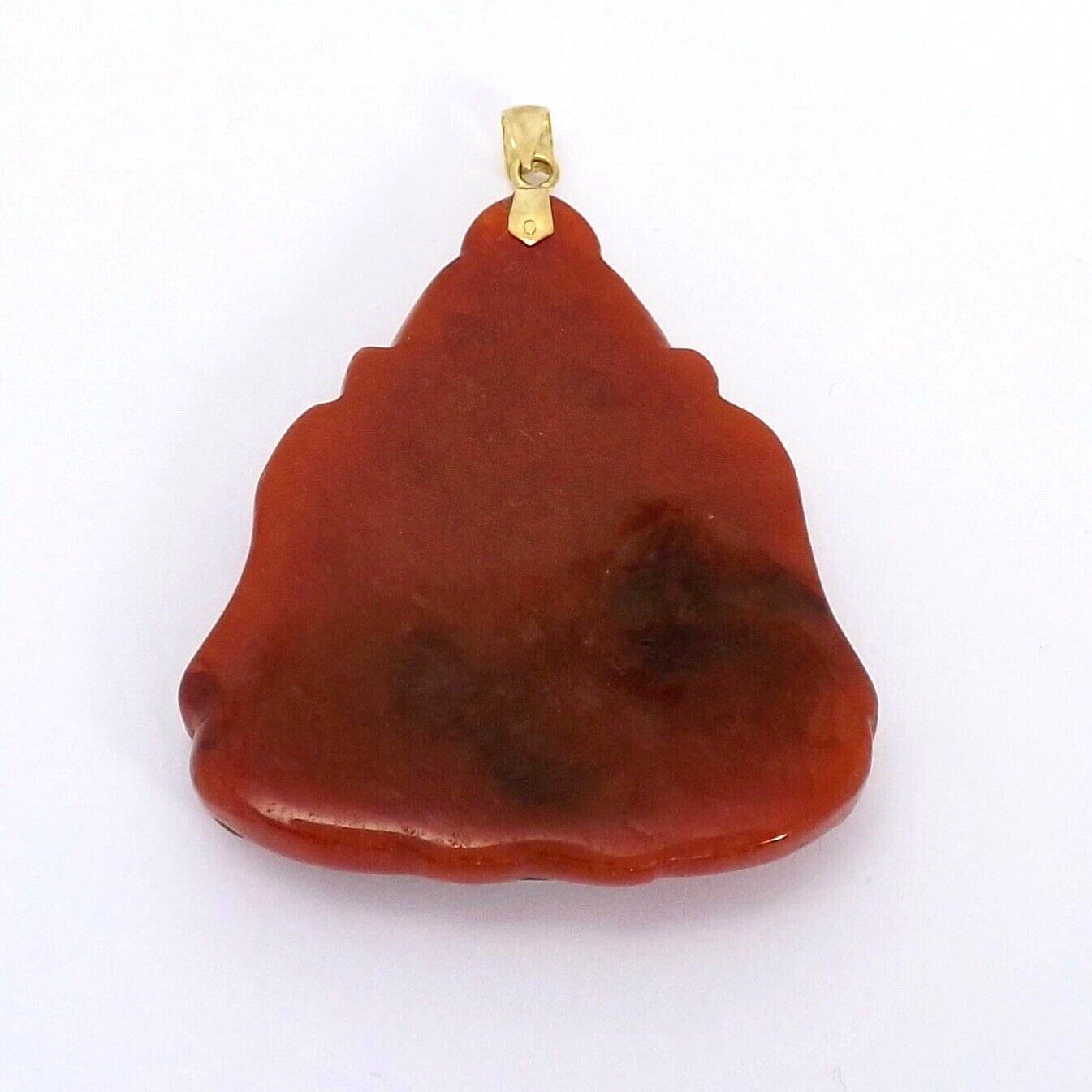 14k Gold Red Jade Laughing Happy Buddha Charm Pendant