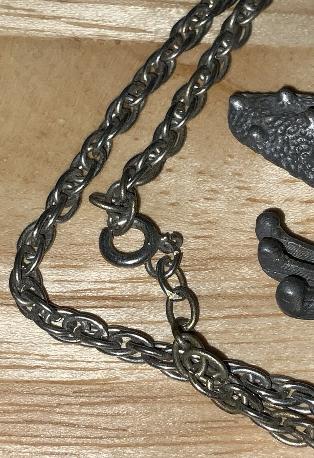 Vintage, Gray Metal Frog Pendant W/ White Rhinestones Articulate Eyes, Necklace