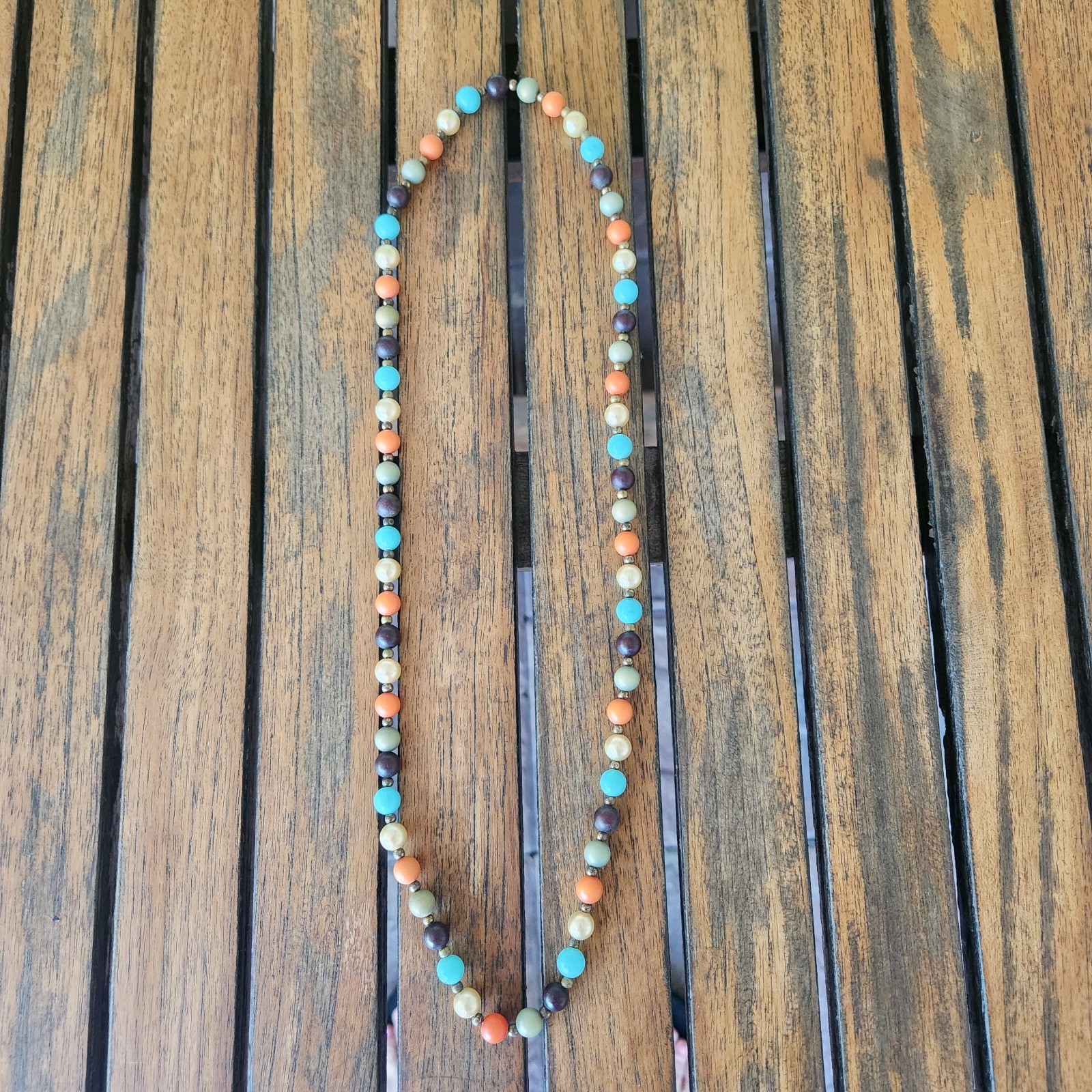 Vintage Multicolor Beaded Necklace Approx 12″ Vibrant Colors Boho Hippie Chic