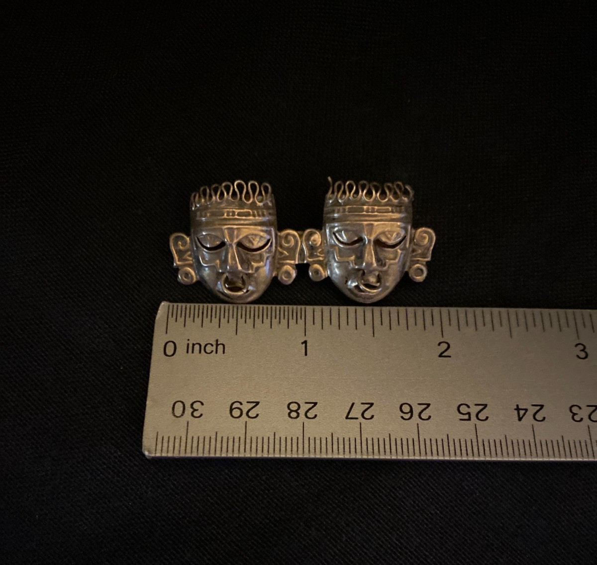 Aztec Face Tribal Mask Brooch Pin, Mexico Warrior Brooch, Vintage 1940s Mexican