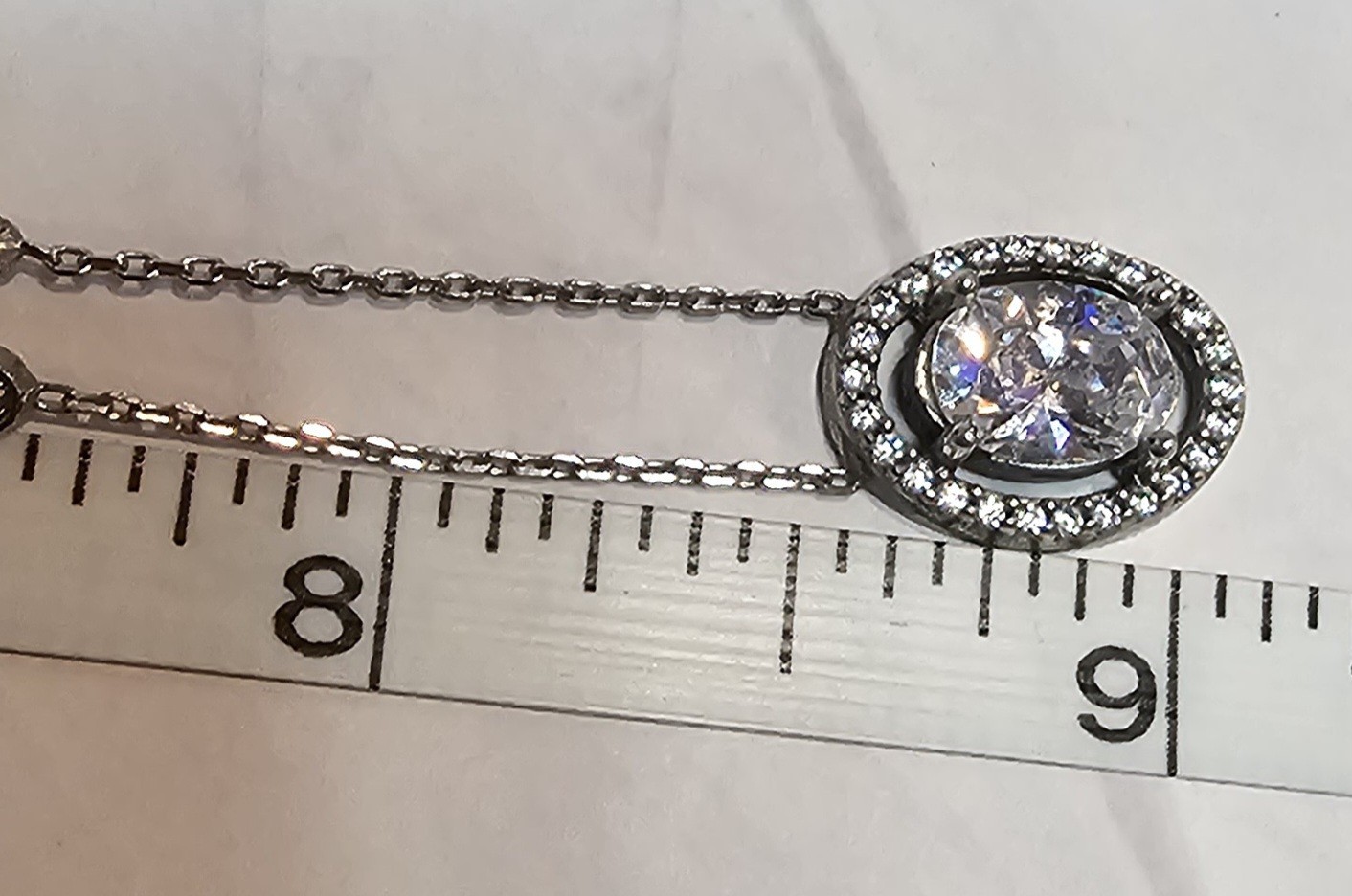 925 Sterling Silver Turkey Oval Halo CZ Necklace Station Chain Dainty Pendant