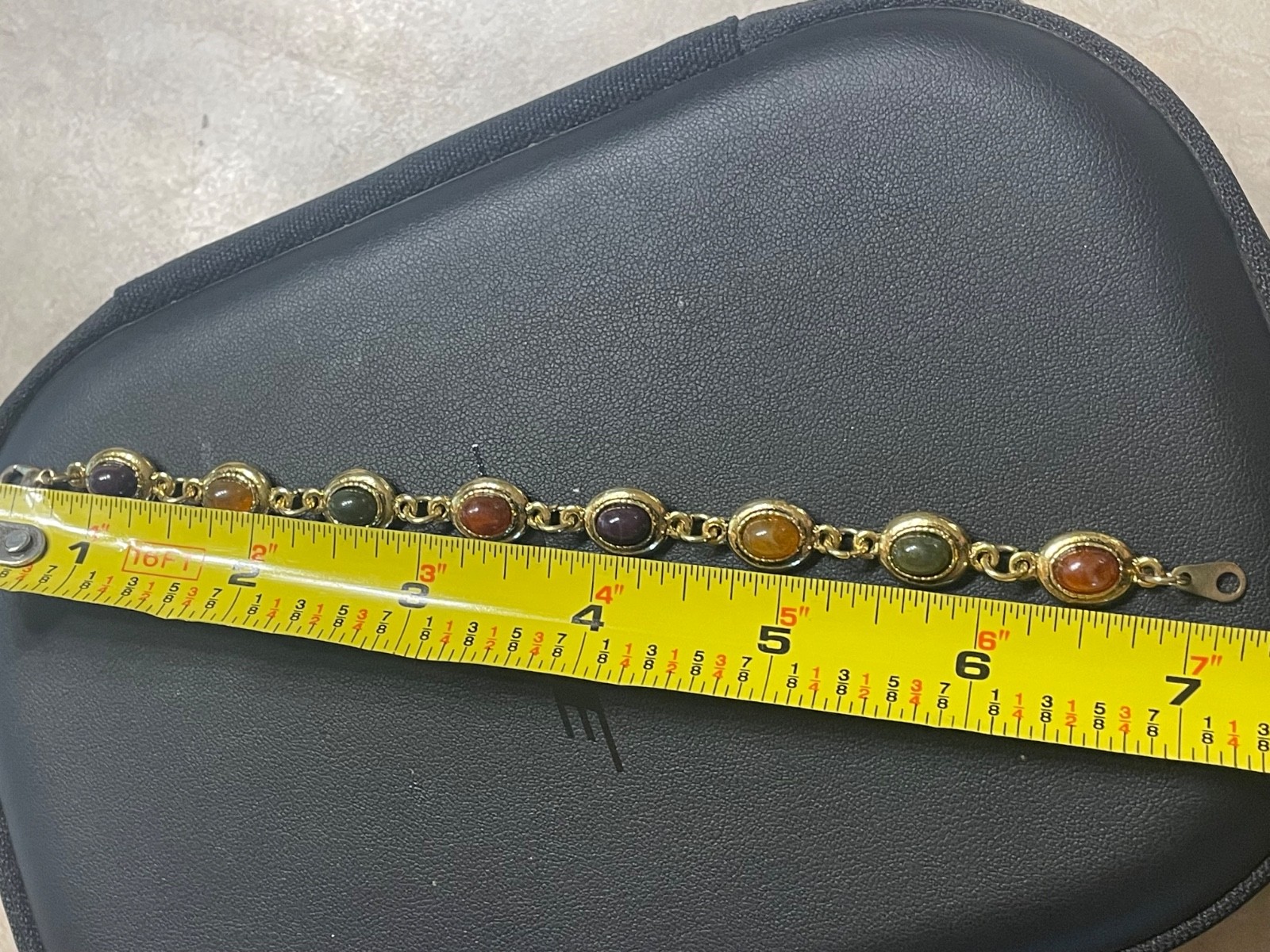 Vintage Bracelet 7.25” Naga Eye Gem Multi-Colored Gemstone amulet gold tone